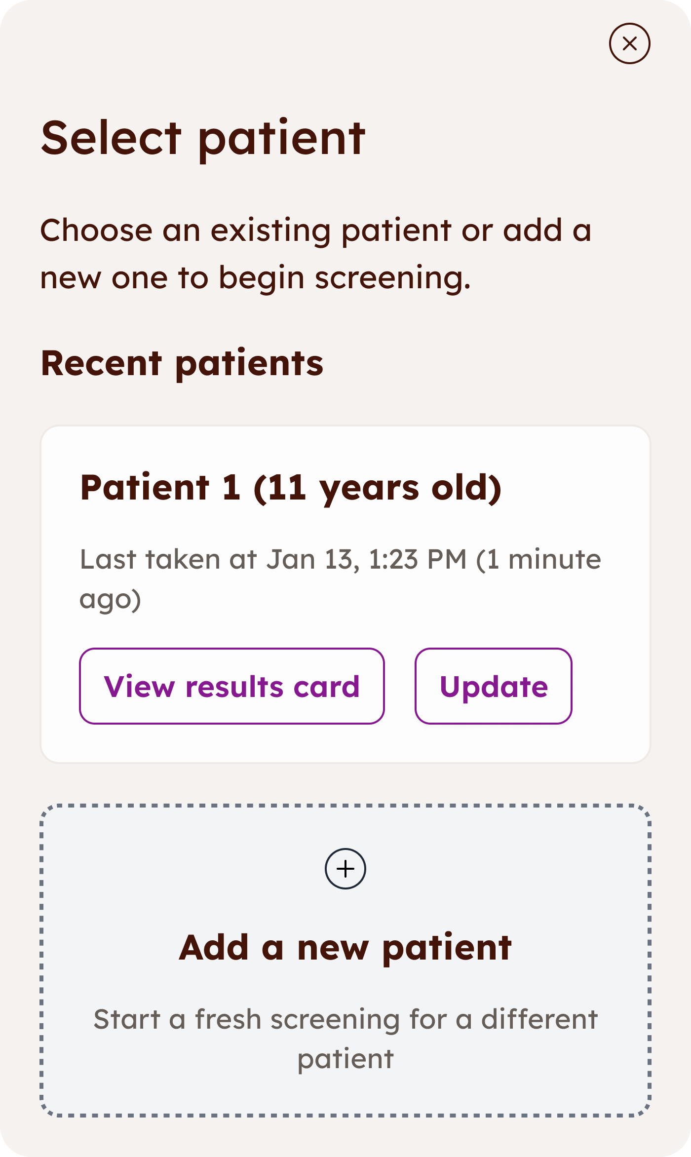 Image of a card showing the process of selecting patients
